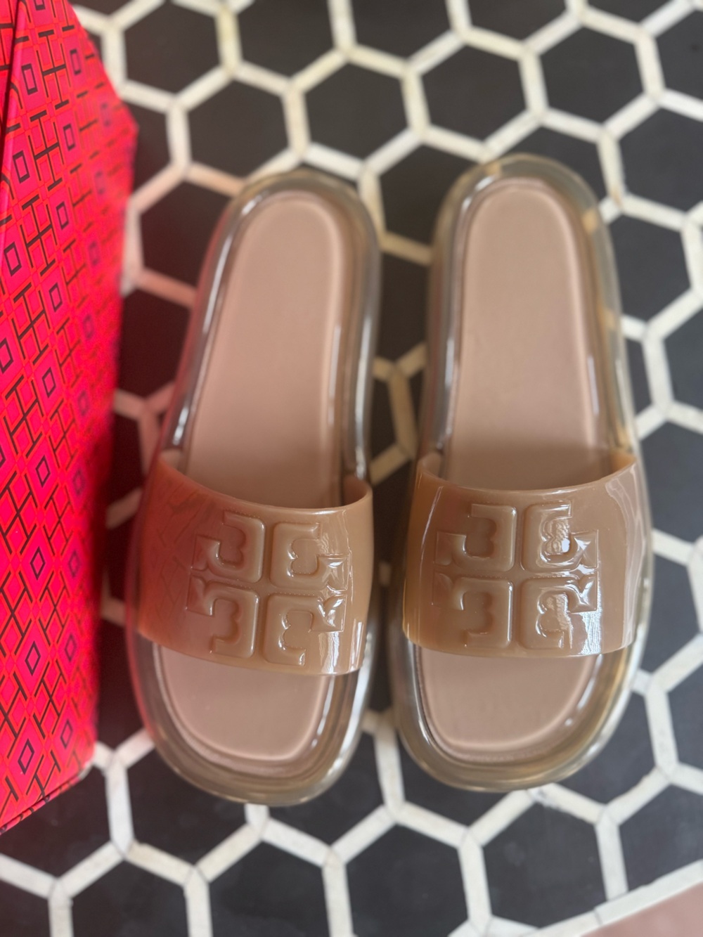 Tory Burch Bubble Jelly Sandals Almond Flour